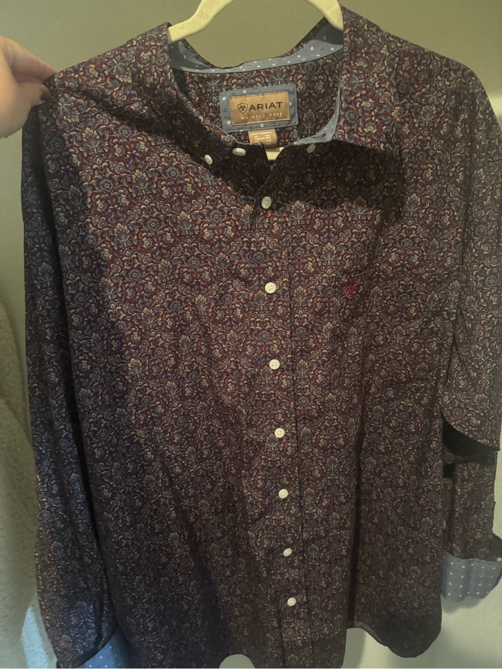 NWOT Ariat Men's Burgundy Paisley-Print Button Down Shirt